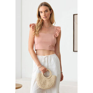 Ruffled Cap Sleeve Square Neck Crop Top